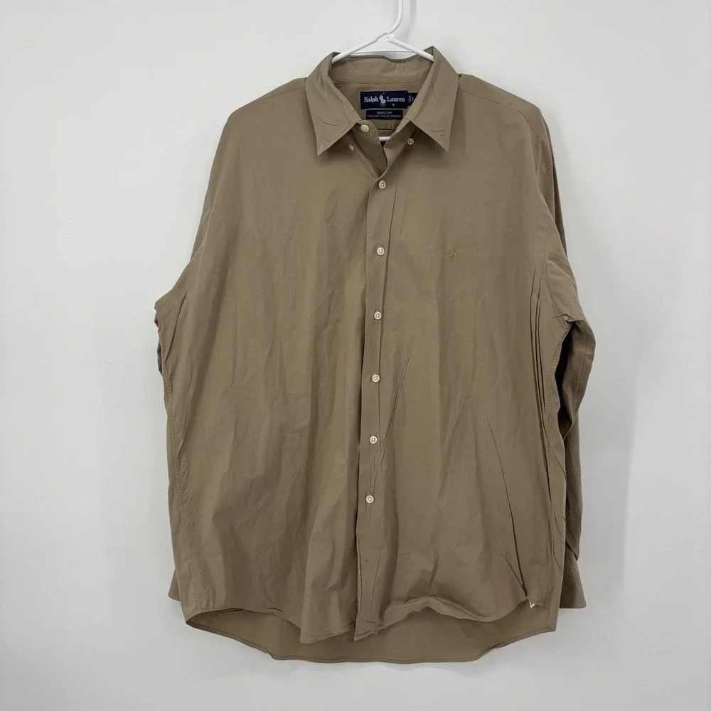 Polo Ralph Lauren Marlowe Beige Logo Button Up Long Sleeve Shirt Mens Large